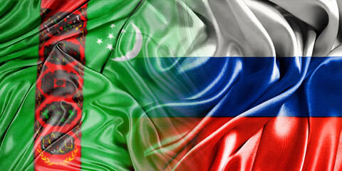 The national flags of Russia and Turkmenistan are combined into one and placed side by side on a...