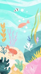 Fototapeta premium Cute sea illustration backgrounds outdoors pattern.