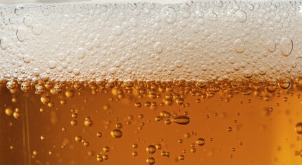 Foamy gold Beer bubbles dance with light ripples, and refreshing closeup joy.