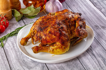 Hot tasty grilled whole chicken
