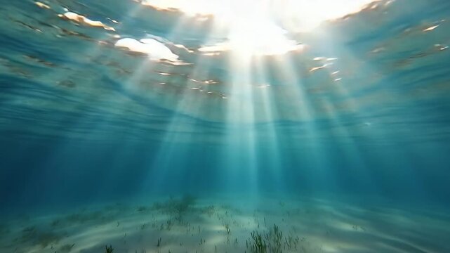Sunlight creating dramatic glowing beams underwater.