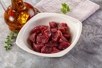 Diced raw beef meat cubes