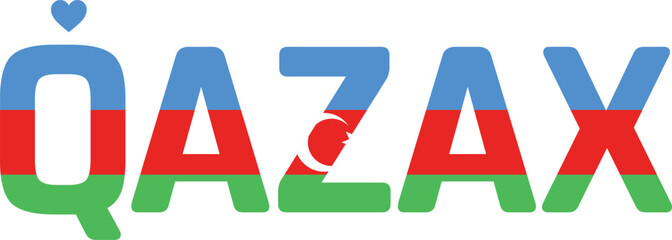 Typographic design of I love Qazax on a white background with the flag of Azerbaijan.