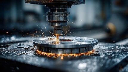 Sparks flying as a cnc milling machine drills precisely into a metal workpiece, highlighting the role of automation and advanced technology in modern manufacturing processes