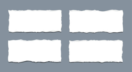 Fototapeta premium Four blank torn white paper pieces arranged on a plain gray background