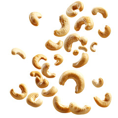 Flying Cashew Nuts Isolated on Transparent PNG with Motion Capture