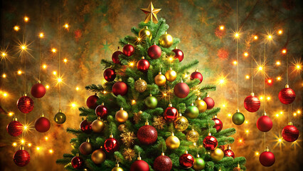 Traditional Christmas Tree with Red and Green Decorations