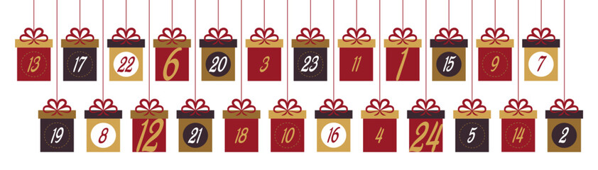 hanging advent calendar 24 christmas gifts isolated vector illustration
