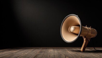 Megaphone on dark wooden floor
