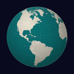 Fototapeta premium Puerto Rico on the map. Globe centered to Puerto Rico. Country location on the world map. Teal Pale Mint color palette. Globe with countries, meridians and parallels. Neat vector illustration.