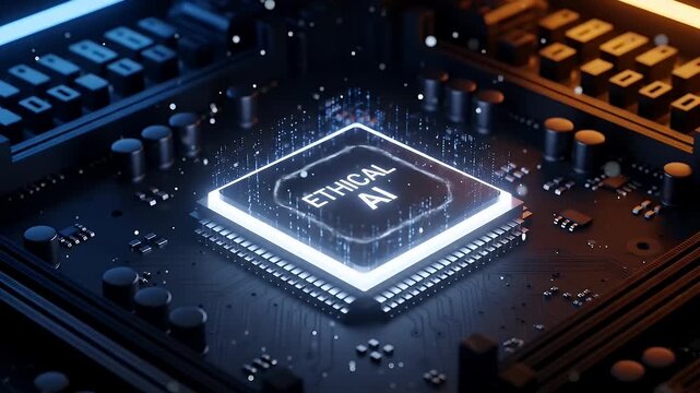 Ethical AI Chip Glowing Symbol of Responsible Technology