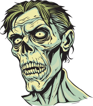 Scary Zombie Skull Illustration Creepy Horror Undead Vector