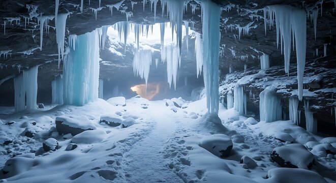 Frozen Cave Icicles Winter Wonderland.