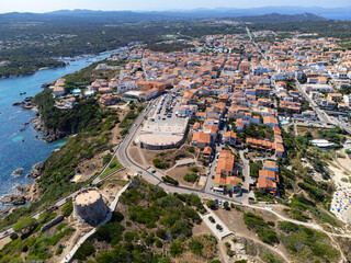 Fototapeta premium Aerial view of Santa Teresa di Gallura and Rena Bianca beach