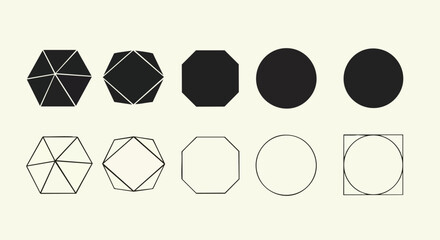 Geometric shapes progression from complex to simple, abstract design elements for modern concepts