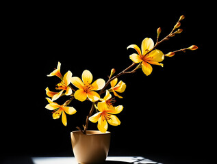 Chiaroscuro Elegance: Yellow Apricot Blossom Tet Vase