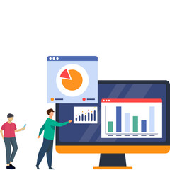 Businessman showing Data analysis on computer screen Illustration