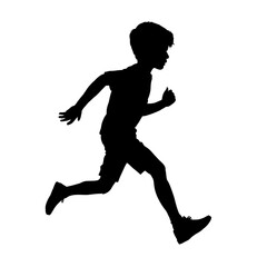 Running boy side view silhouette - vector illustration.