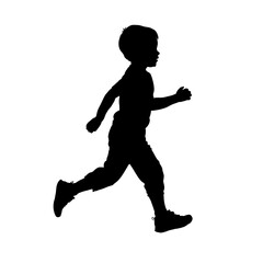 Running boy side view silhouette - vector illustration.