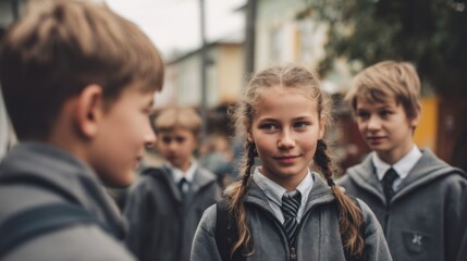 Obraz premium schoolchildren near school