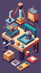 Obraz premium A colorful drawing of a factory with many machines and tools. Scene is lively and energetic, with a sense of creativity and innovation. The idea behind the drawing is to showcase the various tools