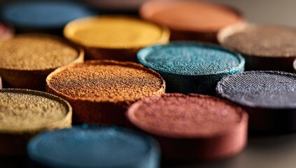 Close-up of colorful eyeshadow palettes