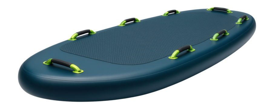 Multi-person SUP board with a large surface area and multiple handles for group paddling