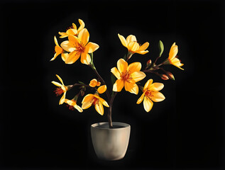 Chiaroscuro Elegance: Yellow Apricot Blossom Tet Vase
