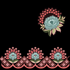 Floral embroidery border laces design for digital and textile print on fabric.