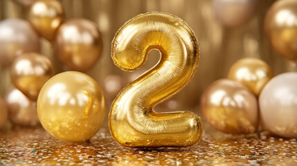 Happy 2th Birthday Greeting Background. 3D Rendering of Festive Celebration Number Decoration. Only the number 2, without inscriptions.