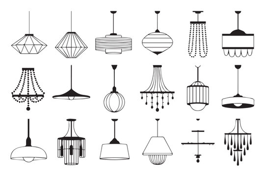 minimalist and ornate ceiling light fixture vector illustrations in black and white for luxury modern interiors