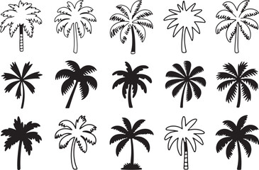 15 stylized palm tree vector collection with unique silhouettes in various trunk shapes leaf styles and patterns