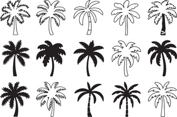 minimalist palm trees vector set with 15 tropical tree illustrations for beach summer and exotic design