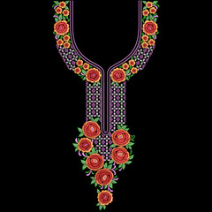 Isolated asian embroidery ethnic all over neckline embroidery design for digital and textile print on fabric