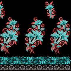 Floral embroidery border laces design for digital and textile print on fabric.