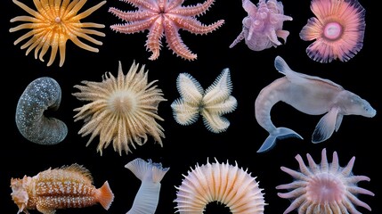 Stunning Collection of Deep Sea Creatures,  Sea Anemones, Starfish, Worms, and Fish