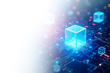 Futuristic Blue Glowing Blocks on Electronic Circuit Abstract Background