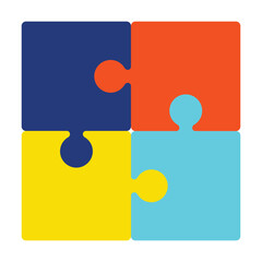 Teamwork and collaboration symbol in flat design,Simple jigsaw puzzle graphic with four parts