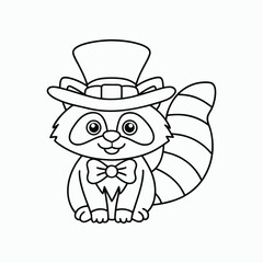 Cute Raccoon Coloring Page Outline Vector Illustration