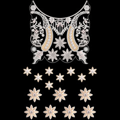 Isolated asian embroidery ethnic all over neckline embroidery design for digital and textile print on fabric