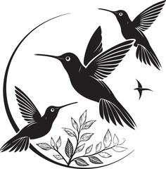 Three Hummingbirds in Flight with Foliage flying wings