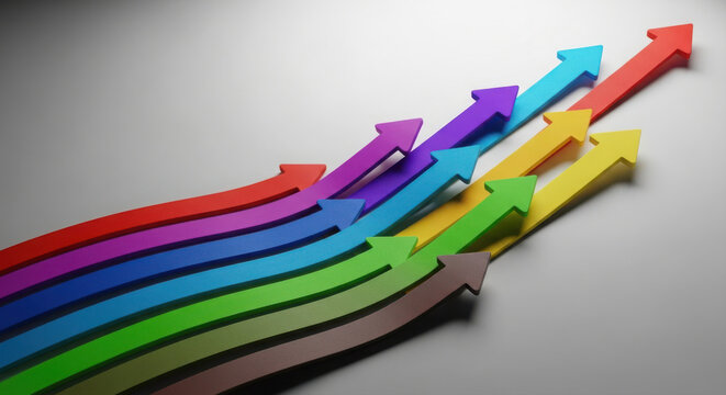 Colorful Arrows Pointing Upward on Gray Background, Growth Concept