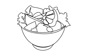 Single continuous line drawing of stylized vegetables salad on bowl logo label
One single line drawing of fresh japanese ramen vector illustration fast food japan noodle logotype,