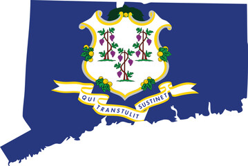 Connecticut State Flag Map, Map Outline with a Flag Fill