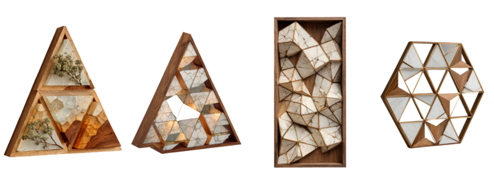 Intriguing geometric wood frame with triangle pattern. Abstract modern art design for decorative interior decor, showcasing elegant craft and unique aesthetic