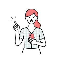 Vector Illustration of Stylish Young Woman Holding Smartphone and Explaining Concept with Hand Gesture in Minimal Modern Style, Isolated on White Background for Digital Media Use