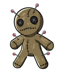Cartoon Voodoo Doll with Pins Illustration