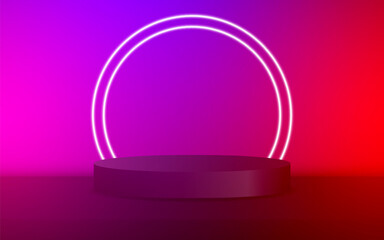 3D round podium backdrop. Abstract geometric composition in a minimalist design. Studio showroom product base, fashion stage for display.