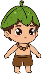 Tribal Boy with Leaf Hat Cartoon Character