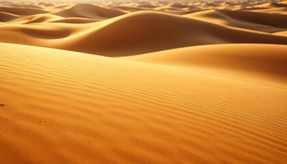 Golden Sand Dunes Desert Landscape at Sunset with Smooth Textures